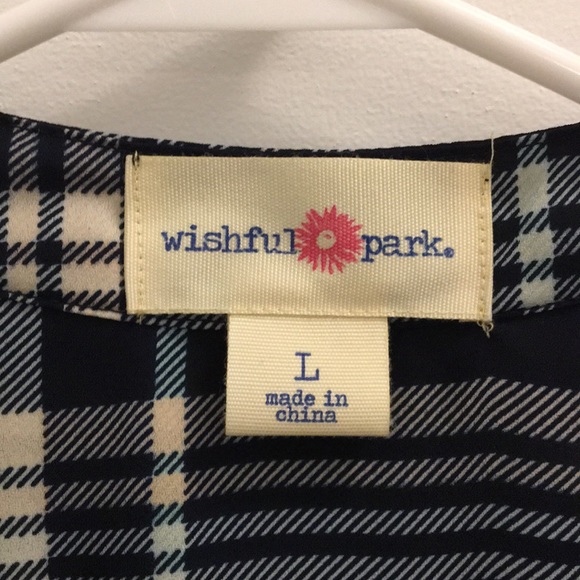 Women’s navy Plaid blouse/tunic with lace back - Picture 2 of 4